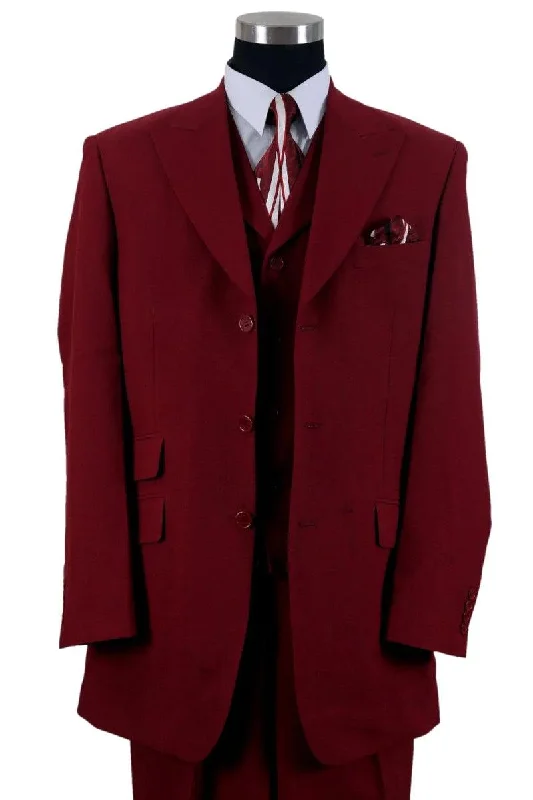 Men's luxury tuxedo jacket for wedding event -Fortino Landi Men's Burgundy 3-Button Fashion Suit w/ Wide Peak Lapel