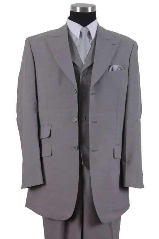 Men's slim fit tuxedo with satin collar for formal dinner -Fortino Landi 3-Button Wide Peak Grey Fashion Suit