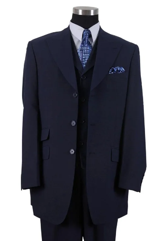 Men's tailored tuxedo for office holiday party -"Fortino Landi Men's Navy Wide-Peak 3-Button Vested Fashion Suit"