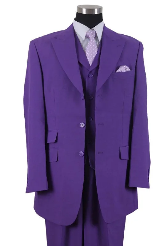 Men's premium tuxedo with satin finish for office party -Fortino Landi Purple Wide Peak Vested Fashion Suit with 3 Buttons