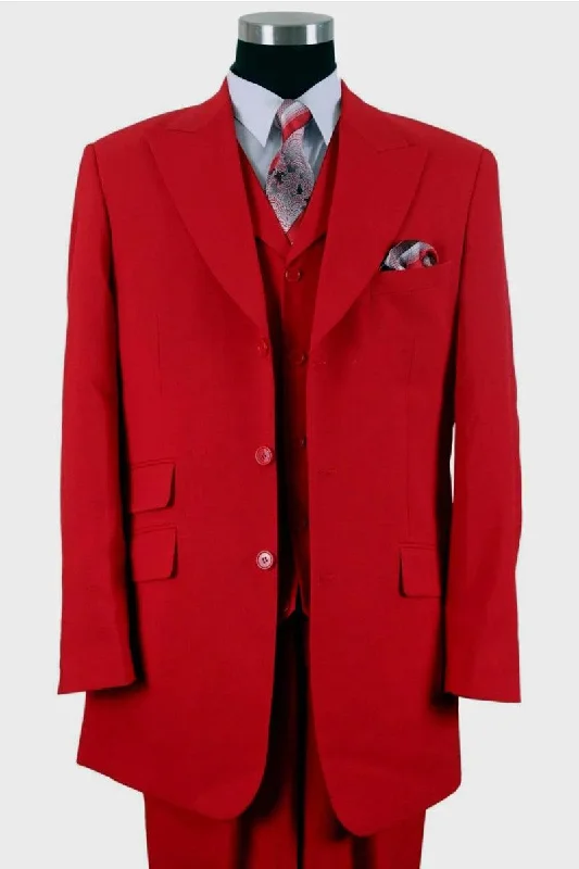 Men's wool tuxedo for wedding guest event -Fortino Landi Men's Red Fashion Suit w/3-Button Vest, Wide Peak Lapel