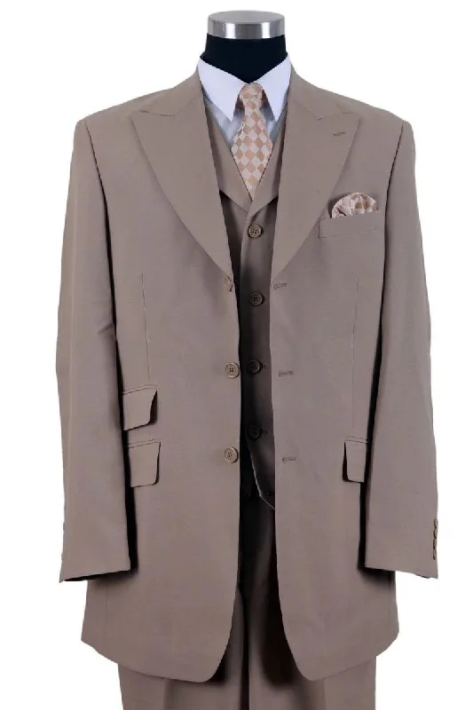 Men's designer tuxedo for corporate evening party -NEW TITLE: "Fortino Landi Men's 3-Button Tan Vested Wide Peak Lapel Fashion Suit"