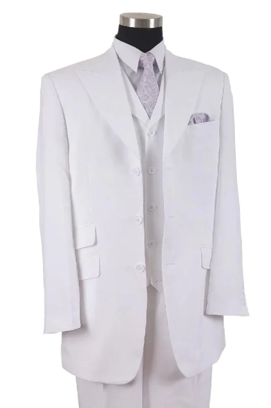 Men's formal tuxedo for business lunch event -Fortino Landi Men's White Vested Fashion Suit w/Wide Peak Lapel