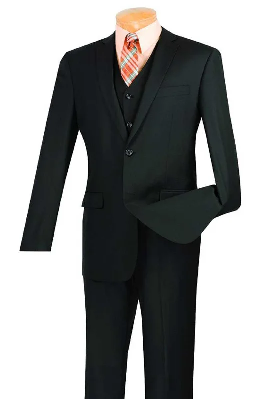 Best tuxedo for corporate office event -Vinci Men's Slim Fit 2-Btn Vested Suit in Black