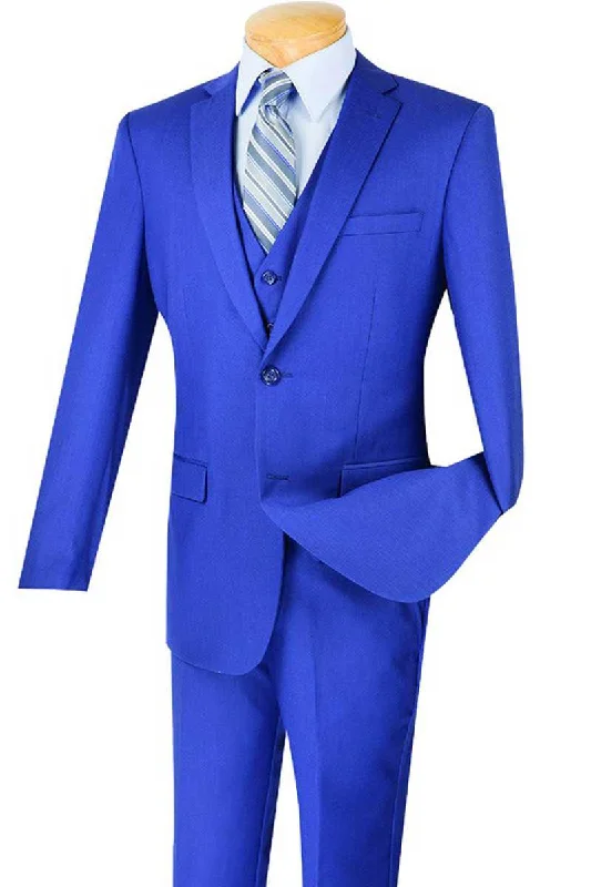 Men's designer tuxedo for business gala -Vinci Men's Slim Fit 2Btn Vested Blue Suit