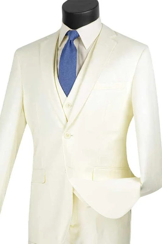 Men's tailored tuxedo jacket for wedding evening -Vinci Ivory 2 Button Vested Slim Fit Suit: Refined Elegance.