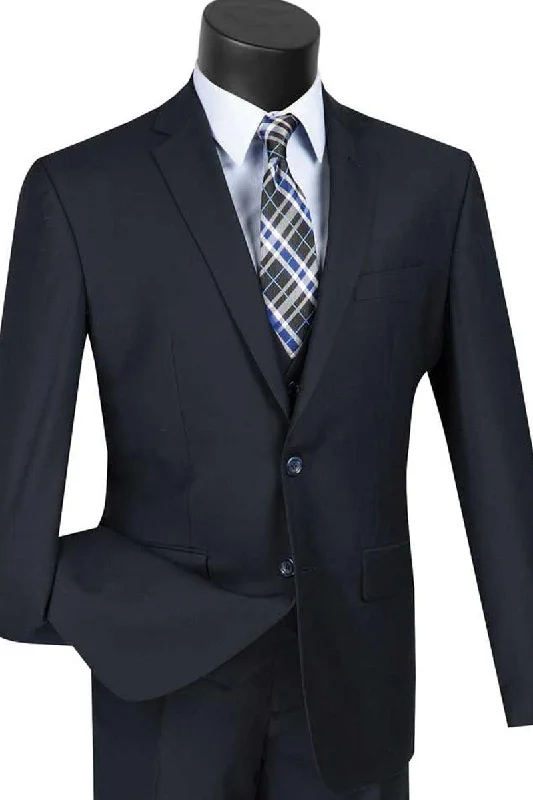 Men's business tuxedo for wedding guests -"Vinci Men's Navy Slim-Fit Vested 2-Button Suit"