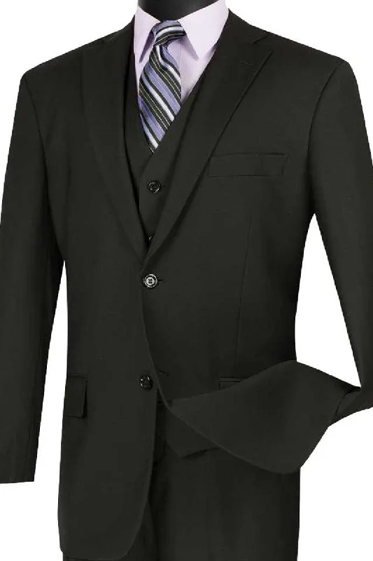 Men's formal tuxedo with satin finish for office dinner -Vinci Men's 2-Button Vest Suit in Black | Elegant Professional Wear