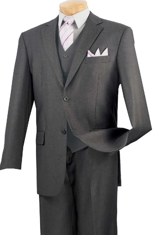 Men's slim fit tuxedo jacket for corporate events -Men's Charcoal Grey Vinci 2-Button Vested Suit