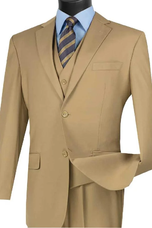 Men's designer navy tuxedo for office party -Vinci Men's Khaki 2-Button Vested Suit: Elegant & Classy