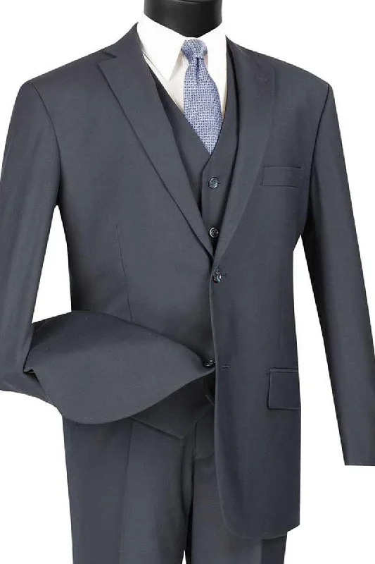 Men's tailored tuxedo for corporate event -Vinci Men's Navy 2-Btn Vest Suit: Elegant & Stylish