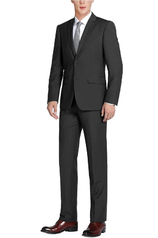 Men's business tuxedo with satin finish for gala -"Renoir Men's Classic Fit Two-Button Suit with Optional Vest - Black"