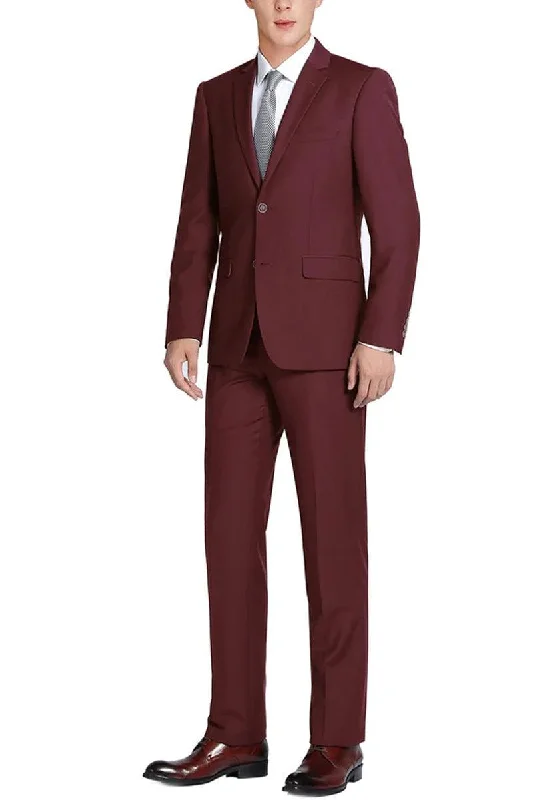 Men's wool tuxedo jacket for corporate gala -"Renoir Men's Burgundy Suit: Classic Fit 2-Btn w/Optional Vest"