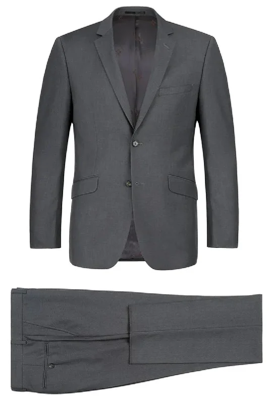 Men's modern tuxedo jacket for wedding events -Renoir Men's Charcoal Grey Two-Button Classic Fit Suit w/ Optional Vest