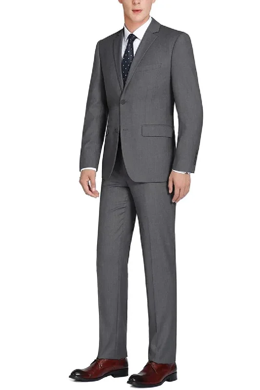 Men's luxury tuxedo for office party -Renoir Men's Basic Two-Button Classic-Fit Dark Grey Suit with Optional Vest