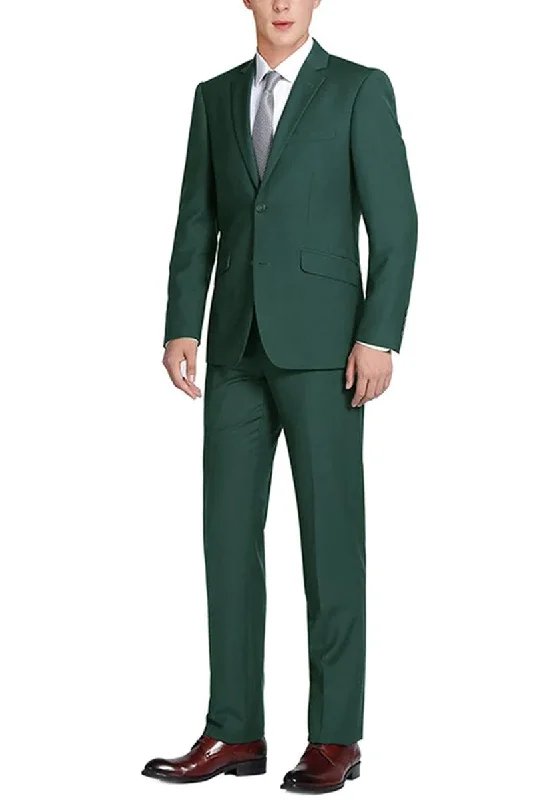 Men's premium tuxedo with satin collar for office events -"Renoir Men's Basic 2-Button Classic Fit Hunter Green Suit w/ Optional Vest"