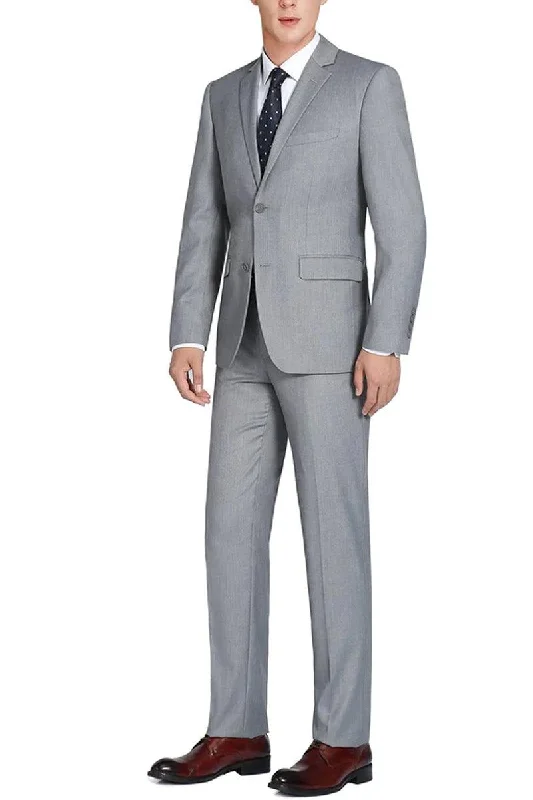 Men's slim fit tuxedo for wedding reception party -Renoir Men's Classic 2-Btn Suit (Light Grey, Opt. Vest)