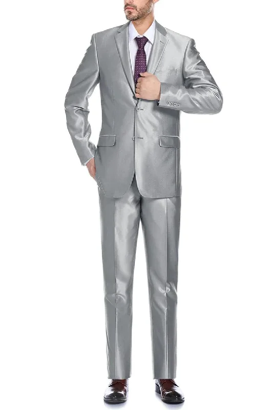 Men's luxury tuxedo jacket for wedding event -Classic Fit Silver Grey Renoir Suit w/Opt. Vest - Timeless Elegance