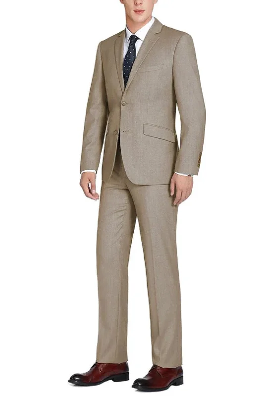 Men's wool tuxedo jacket for office events -Renoir Men's Basic Two-Button Classic Fit Suit w/ Optional Vest, Taupe