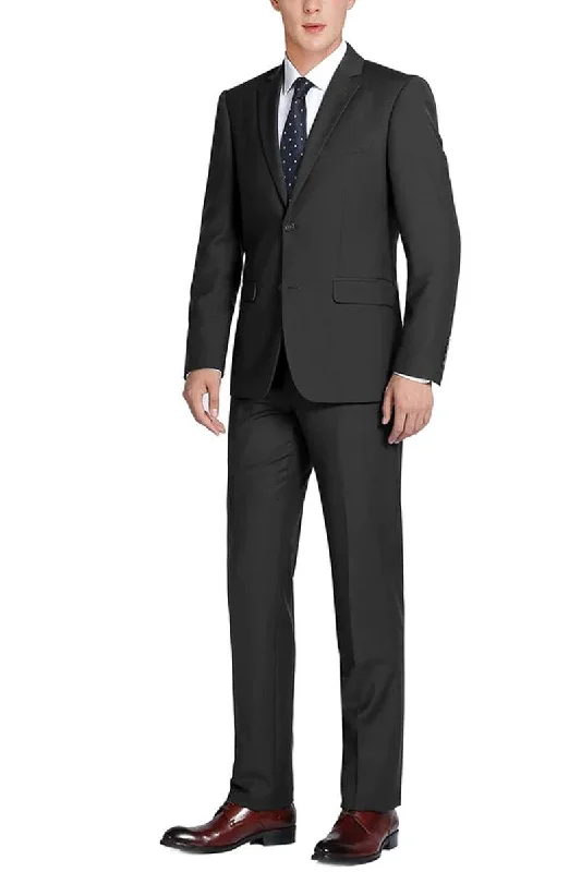 Men's tailored tuxedo for office holiday party -Renoir Classic Fit Wool Suit with Optional Vest - Men's Black