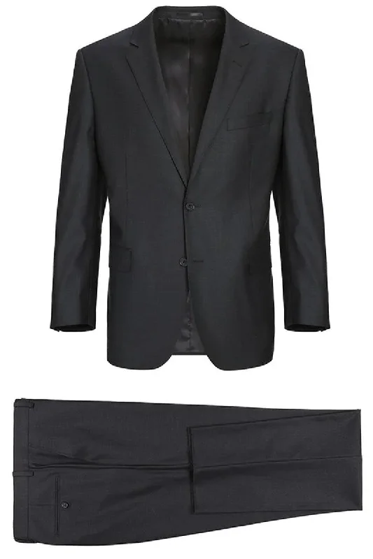 Men's slim fit tuxedo with satin finish for wedding reception -"Luxe Charcoal Wool 2-Button Suit w/Option Vest | Renoir"