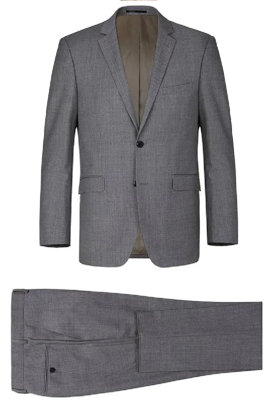 Men's wool tuxedo for wedding guest event -Renoir Men's Classic Fit Wool 2-Button Suit w/ Optional Vest, Grey