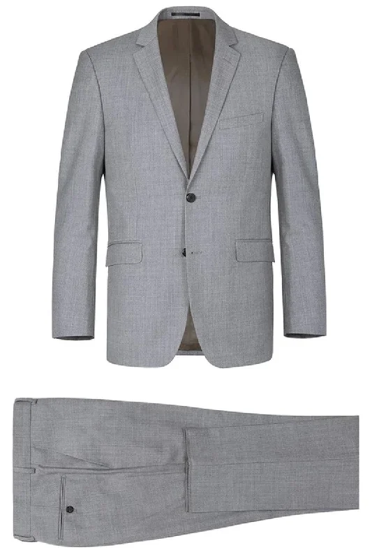 Men's designer tuxedo for corporate evening party -Renoir Men's Classic Wool Suit with Optional Vest - Light Grey