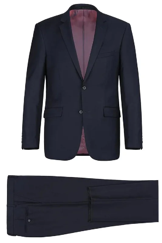 Men's premium tuxedo with satin finish for office party -Renoir Men's Classic Two-Button Wool Suit w/Optional Vest in Navy