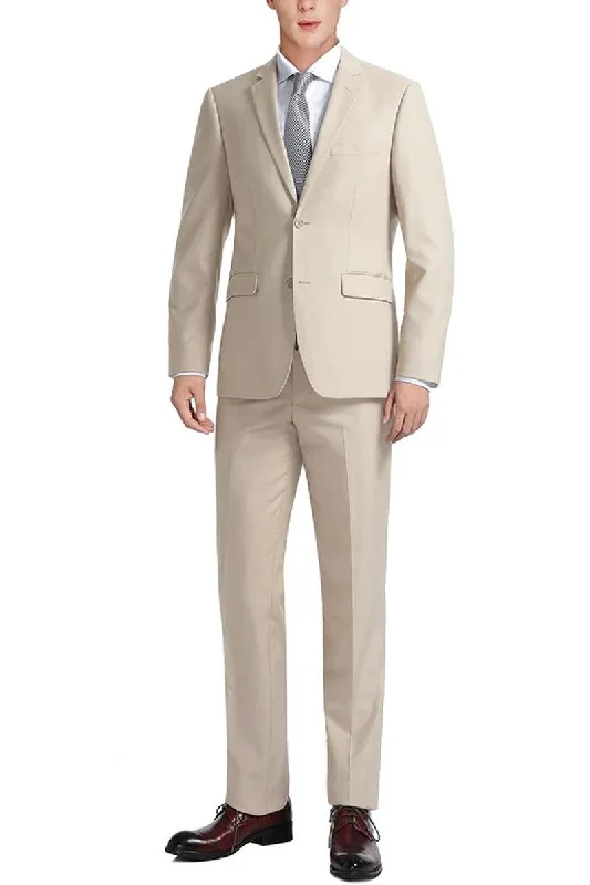 Men's slim fit tuxedo jacket for office wedding event -Renoir Men's Slim Fit Two-Button Suit & Optional Vest in Light Tan Beige