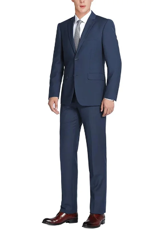 Men's modern tuxedo jacket with satin collar for business -Renoir Men's Slim Fit Navy Suit w/ Optional Vest