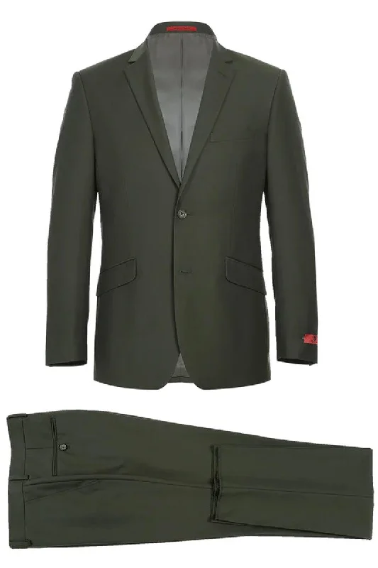 Men's slim fit tuxedo with satin collar for formal dinner -Renoir Olive Slim 2-Button Suit & Optional Vest