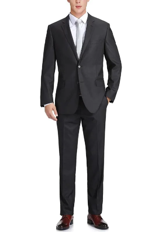 Men's luxury black tuxedo jacket for wedding events -Renoir Charcoal Grey wool 2-Button Slim Fit Suit w/ Optional Vest