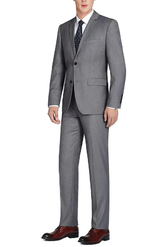 Men's formal tuxedo jacket with satin lapels for gala -Renoir Grey Wool Suit: Mens Slim Fit, 2-Btn with Optional Vest