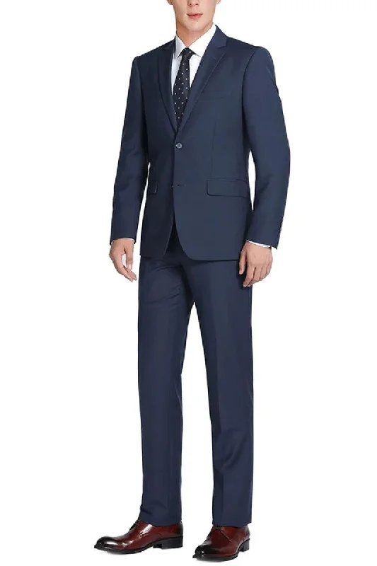 Men's slim fit tuxedo for wedding reception -Men's Slim Wool Suit w/ Optional Vest - Renoir - Indigo Blue