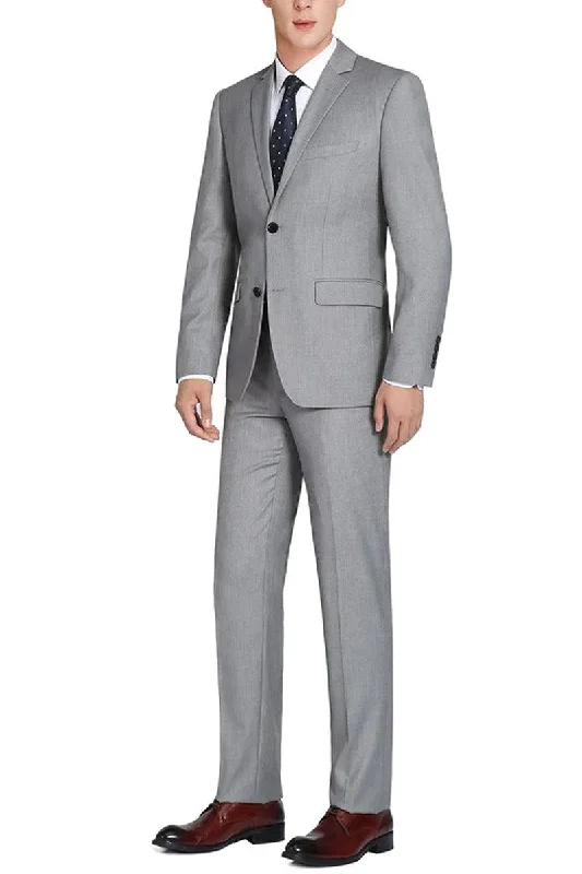 Men's modern tuxedo jacket for black tie office events -"Renoir Light Grey Wool Suit: Slim Fit, 2-Button with Optional Vest"