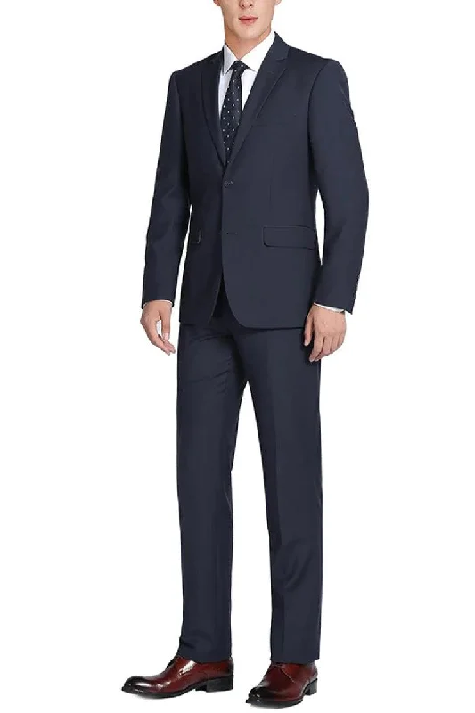 Men's tailored tuxedo jacket for black tie event -Renoir Navy Slim Fit Wool 2-Button Suit w/Optional Vest