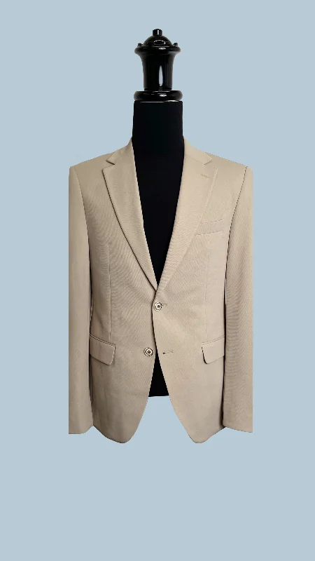 Men's slim fit tuxedo for evening gala dinner -Men's Classic Beige Blazer by Vercini