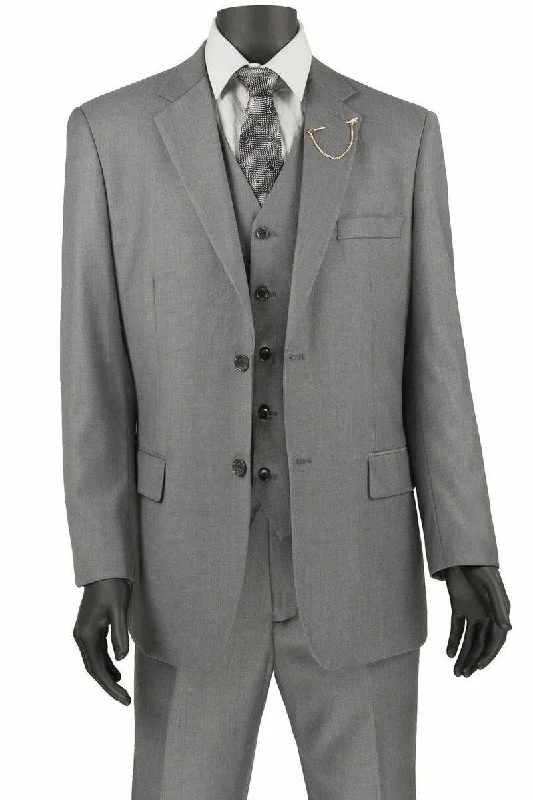 Men's tailored tuxedo jacket for black tie event -Men's Apollo King Classic Fit Gray Vest Pant Suit