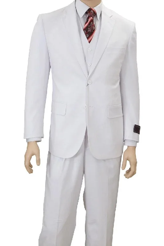 Men's slim fit tuxedo jacket for office dinner party -Apollo King Men's Classic Fit White 2-Button Vested Single Pleat Suit