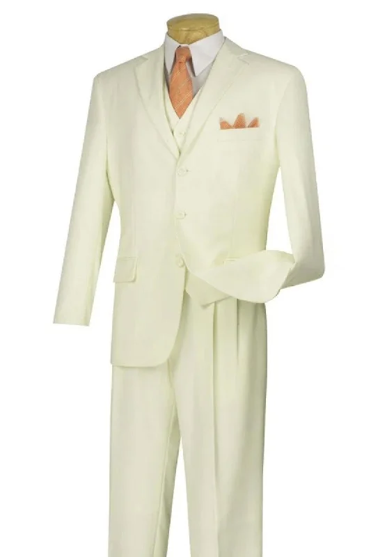 Men's designer tuxedo jacket with satin collar for wedding -Apollo King Mens Vested Pleated Pant Suit - Ivory Classic Fit