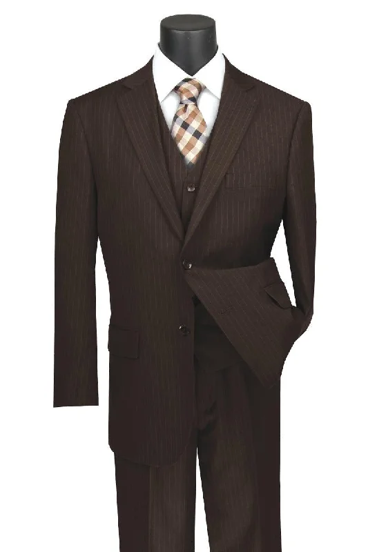 Men's classic tuxedo for special occasions -Vinci Banker Pinstripe Suit: Mens Classic Fit Brown Vest & Pleat Pants