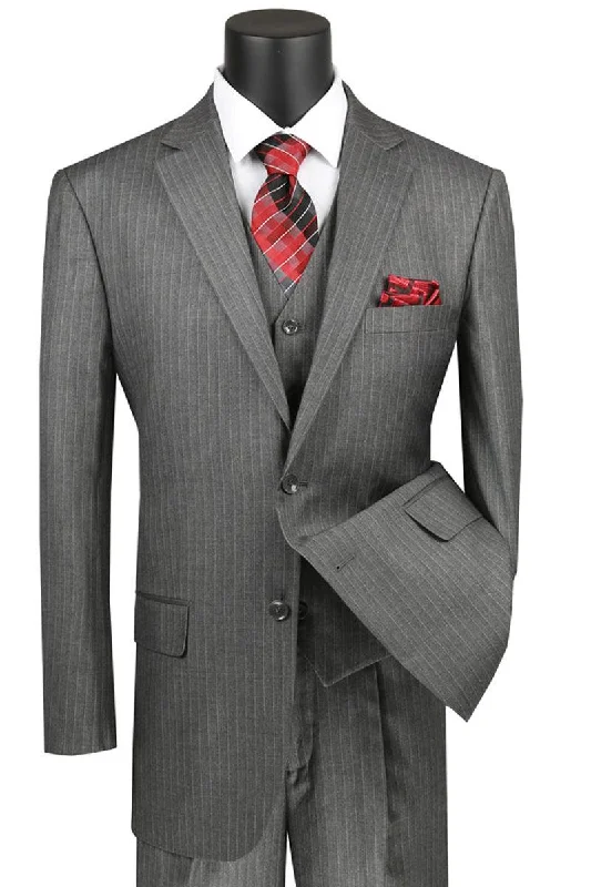 Men's modern tuxedo jacket for business gala -Vinci Men's Pinstripe Suit: Classic Fit, Pleated Pants, Gray