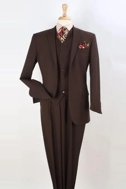 Men's tailored tuxedo for formal wedding event -Apollo King Mens Vest Suit | Classic Fit Brown | 2-Button Pleats