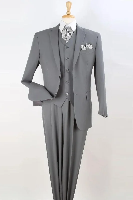 Men's wool tuxedo jacket for evening office party -Apollo King Mens Vested Two-Btn Suit, Light Grey – Classic Fit Pleats