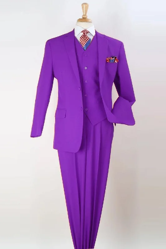 Men's classic black tuxedo jacket for office gala -'Apollo King' Mens Purple Vested Suit: Classic Fit, Two-Button, Pleated Pants.