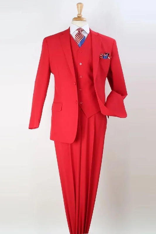 Men's designer tuxedo for formal business events -"Red Apollo King Classic Fit Vested 2-Button Pleated Pants Suit"