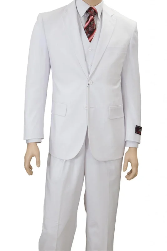 Men's formal tuxedo for office networking event -Apollo King Mens White Vested 2-Button Pleat Suit