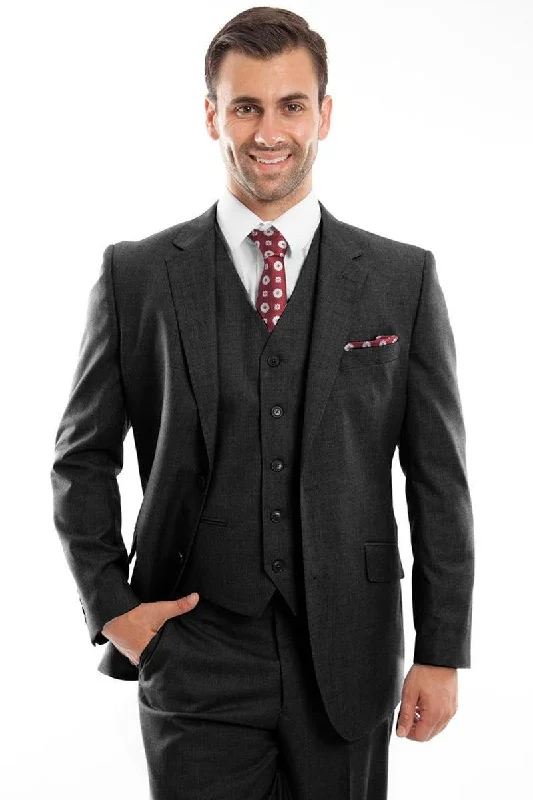 Men's tailored tuxedo jacket for formal event -Men's Zegarie Modern Wool Vested Suit - Stylish Two-Button Fit - Black