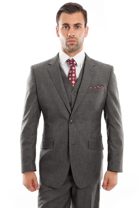 Men's designer grey tuxedo for corporate gala -Men's Zegarie Vested Wool Suit - Charcoal Grey Modern Fit