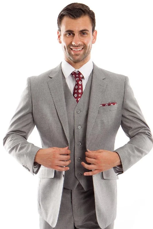 Men's modern tuxedo jacket with satin collar for business -"Zegarie Men's Grey Wool Suit: Modern 2-Button Vested Fit"